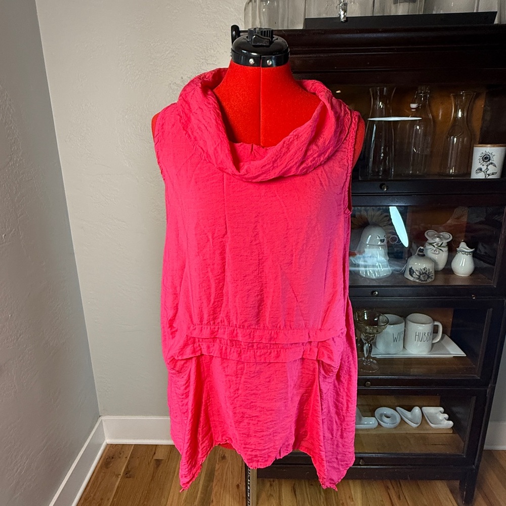 Fenini Pink Boho Sleeveless Cowl Neck Tunic Dress Pockets Made in USA Size S